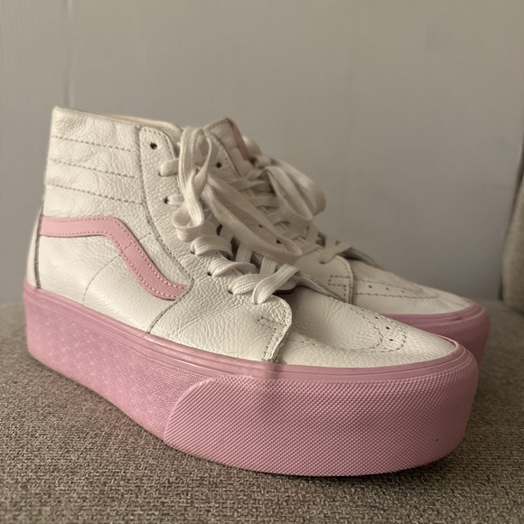 Vans Barbie Sk8-Hi Platform Shoes Womens Size 9 White Pink Leather Skateboarding - Picture 1 of 13